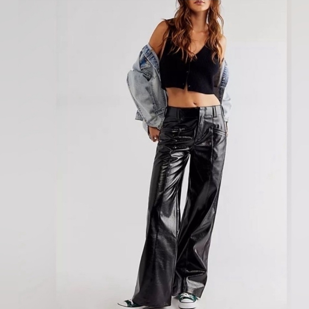 Free People Black Wide Leg Pants
